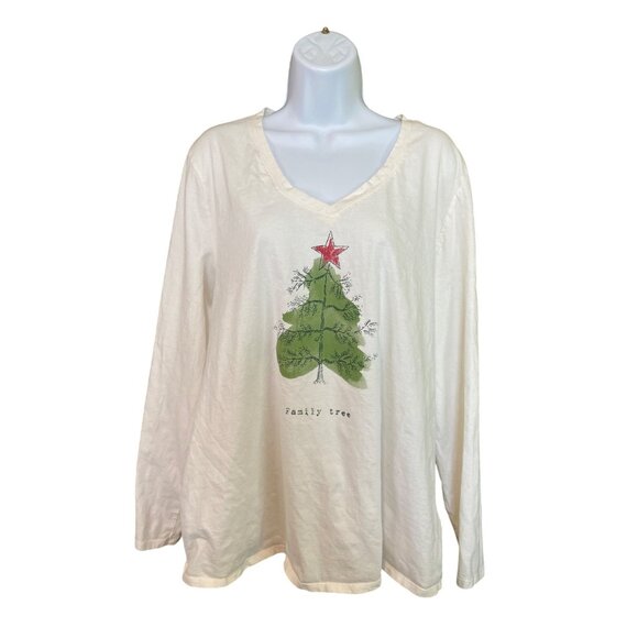 Life is Good Family Tree Sleep Shirt XXL White Long Sleeve Holiday Pajama Top - Picture 2 of 7
